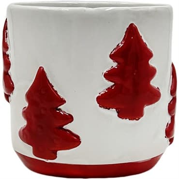 Mcarr 4.5"x4.5"x4" Ceramic Pot Glossy Glaze White with Red Trees — photo 1 of 2