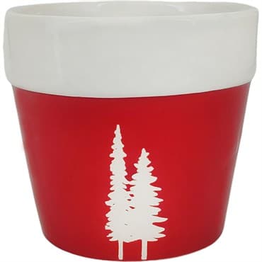 Mcarr 5.5"x5.5"x4.8" Ceramic Pot Glossy Glaze Red with White Tree Design — photo 1 of 2