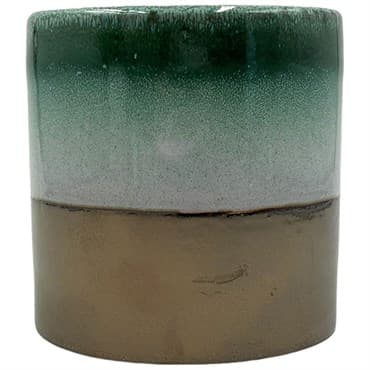 MCarr 5"x5"x5" Stoneware Pot with Reactive Finish Green & Gold — photo 1 of 2
