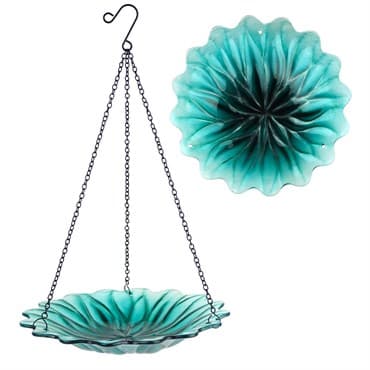 Natures Way 11in EcoCycle Hanging Birdbath Turquoise Dahlia — photo 1 of 2