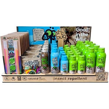 Shubug 67pc Mix-24 Wood Counter Display (20) Glow, (10) Coils, (5) Kids 6 oz, (5) Natural 6 oz(10) Active 6 oz, (12) Active 3 oz, (5) Kids 3 oz — photo 1 of 2