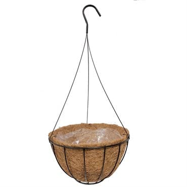GROWER SELECT 12" HANGING BASKET BLACK WIRE HANGER FLAT BOTTOM COCO LINER; TOP DIA 12IN X 6IN H 1.58 GAL /6L LIQUID VOLUME CAPACITY 25/CS — photo 1 of 2