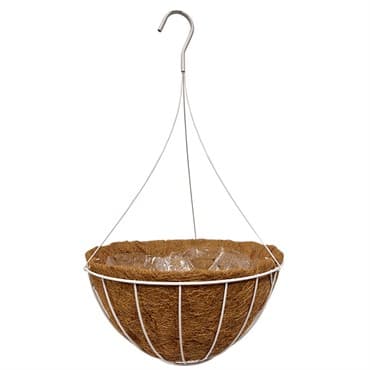 Grower Select 14" Hanging Basket White 20" 4 Strand Wire Hanger Flat Bottom Coco Liner; 14 in x 7 in ; 2.37 Gal / 9 liters Liquid Volume Capacity — photo 1 of 2