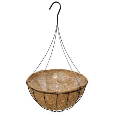 Grower Select 16" Hanging Basket Black 20" 4 Strand Wire Hanger Flat Bottom Coco Liner ; 25/Cs 16in X 8in 3.43 GAL / 13 liters Liquid Volume Capacity — photo 1 of 2
