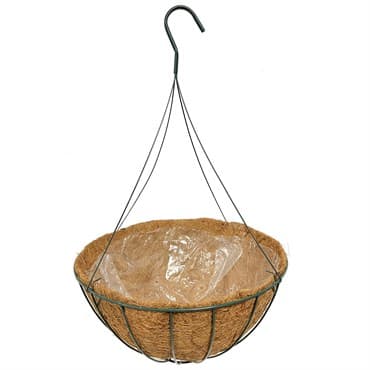 Grower Select 16" Hanging Basket Hunter Green 20" 4 Strand Wire Hanger Flat Bottom Coco Liner ; 16in X 8in 3.43 GAL / 13 liters Liquid Volume Capacity — photo 1 of 2