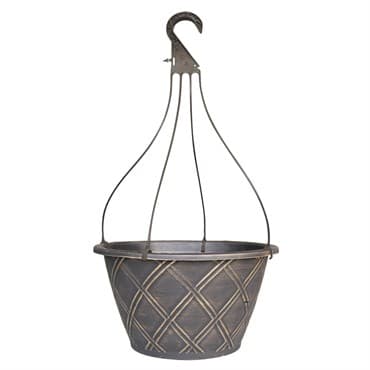 Grower Select 14.00 Lattice Hanging Basket Black w/ Gold Brush w/ 18.00 4-Strand Hanger 50/CS - 3.17gal — photo 1 of 2