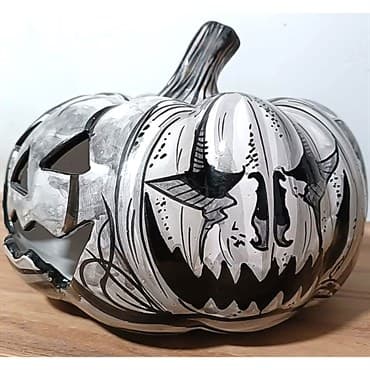 Talaveera 12" Haunted Pumpkin Black & White — photo 1 of 2