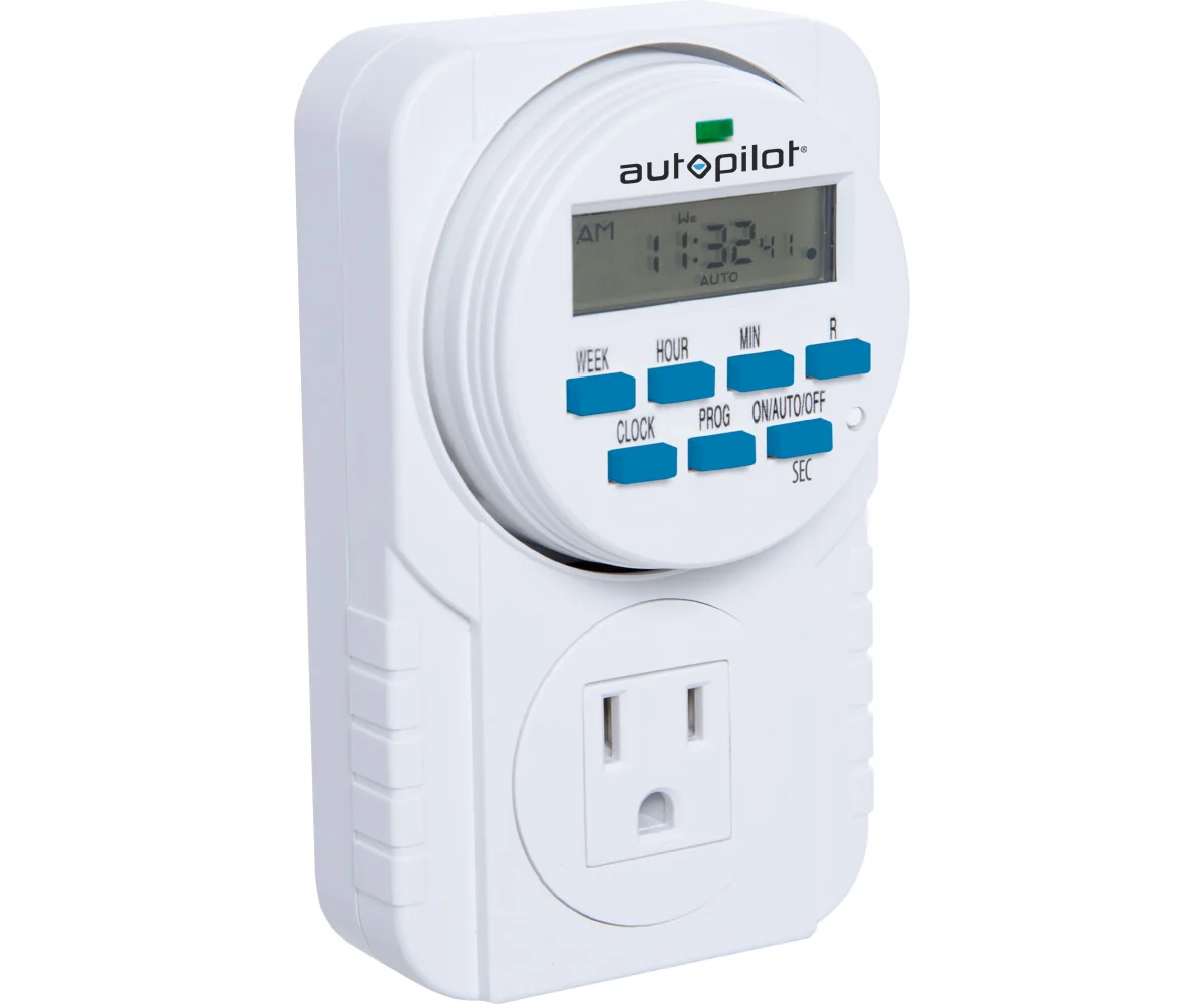 Autopilot 7-Day Grounded Digital Programmable Timer, 1725W, 15A, 1 Second On/Off, 8 On/Off Cycles — product photo
